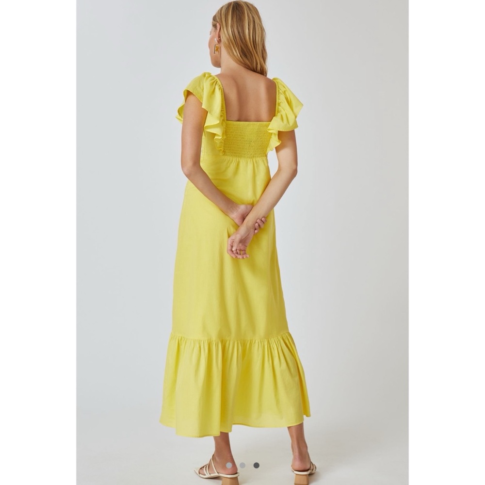 ❤️ Anthropologie x FARM Rio Yellow Ruffle Maxi Dress - Picture 2 of 13